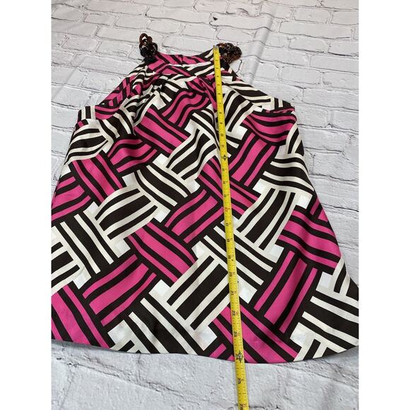 Milly of New York black & Pink Geometric Silk Tank Tortoise Shell Links Size 2. - Picture 4 of 7